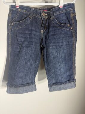 UNIONBAY Dark Blue Denim Capris with Cuffed Hem